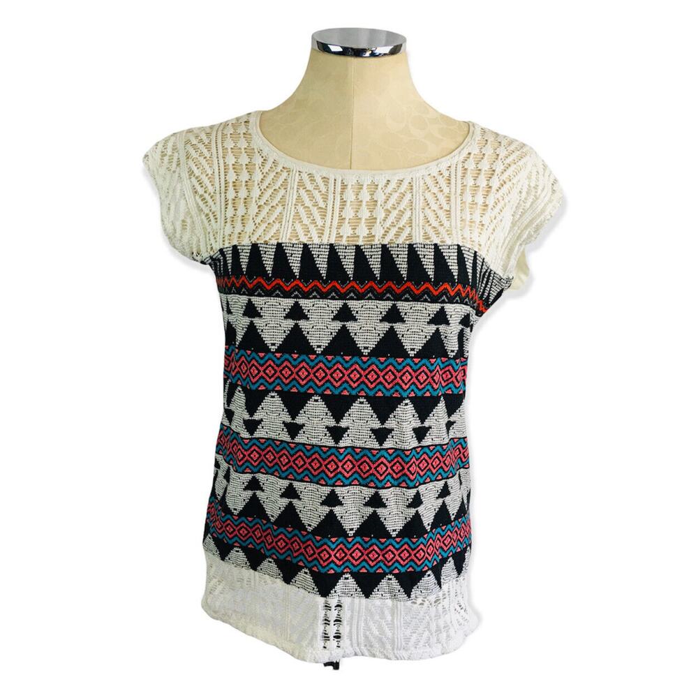 Large Sweetheart Cap Sleeve Pullover Top Junior Women's Lace Yoke Slightly Sheer